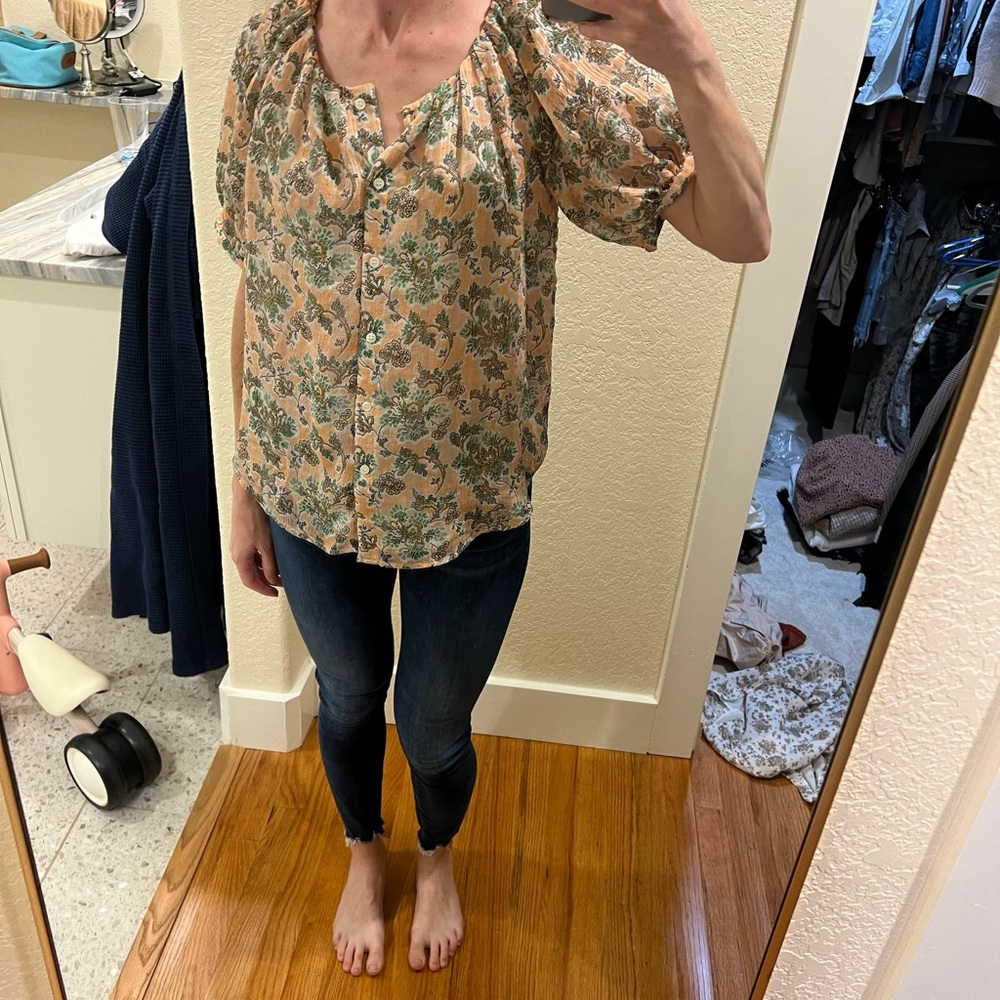 Ann Taylor Peach and Green Floral Blouse
